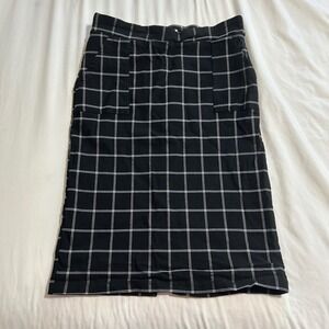 89th + Madison Womens Black White Windowpane Plaid Pencil Skirt Size Medium